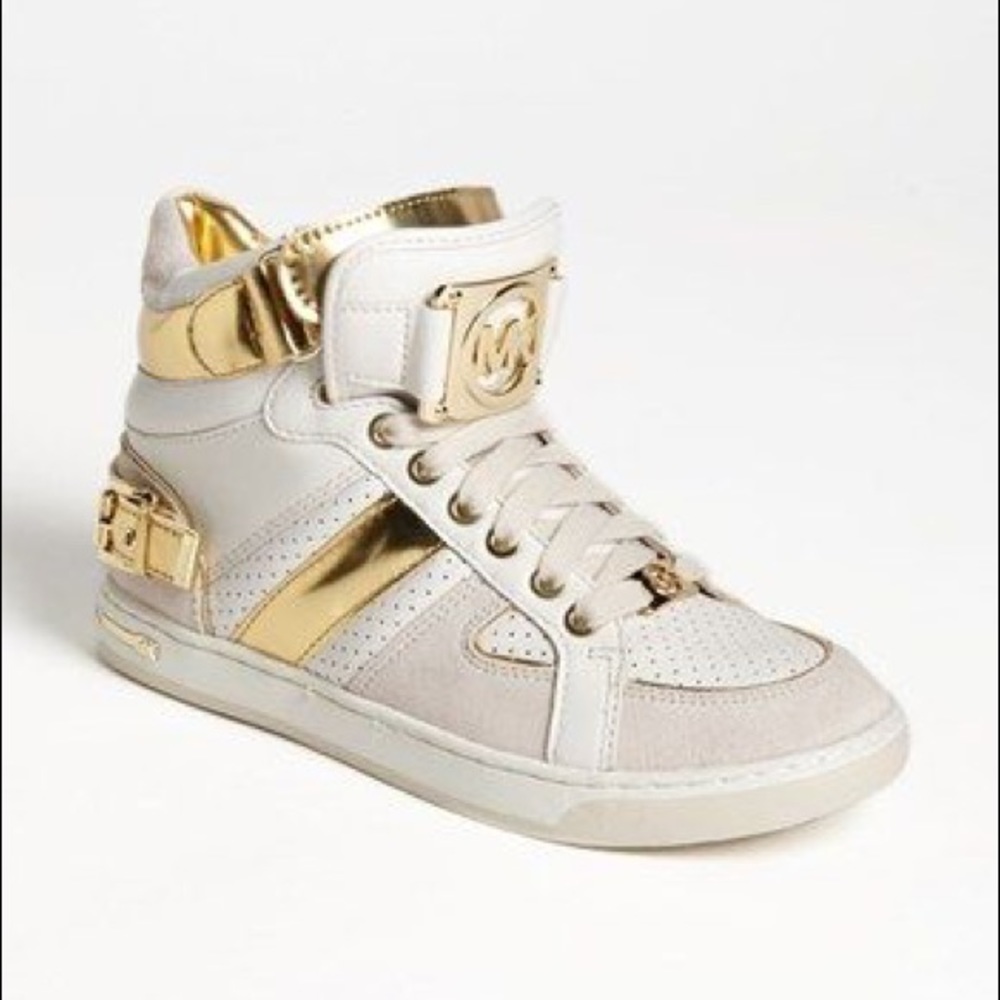 Michael Kors gold/white Fulton high top sneaker